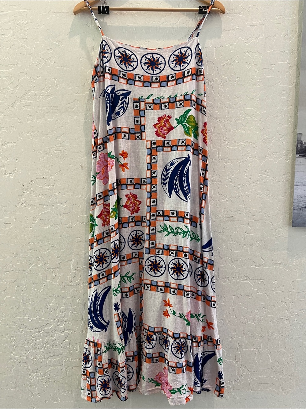 NWOT SZ L Label of Love -White Sleeveless Tile Print Sundress- Multicolor
